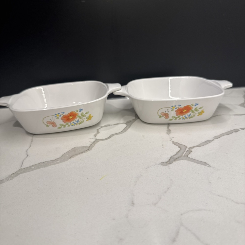 Pair of Corning Ware Wildflower Petite Casserole Dish 1 3/4 Cup No Lid